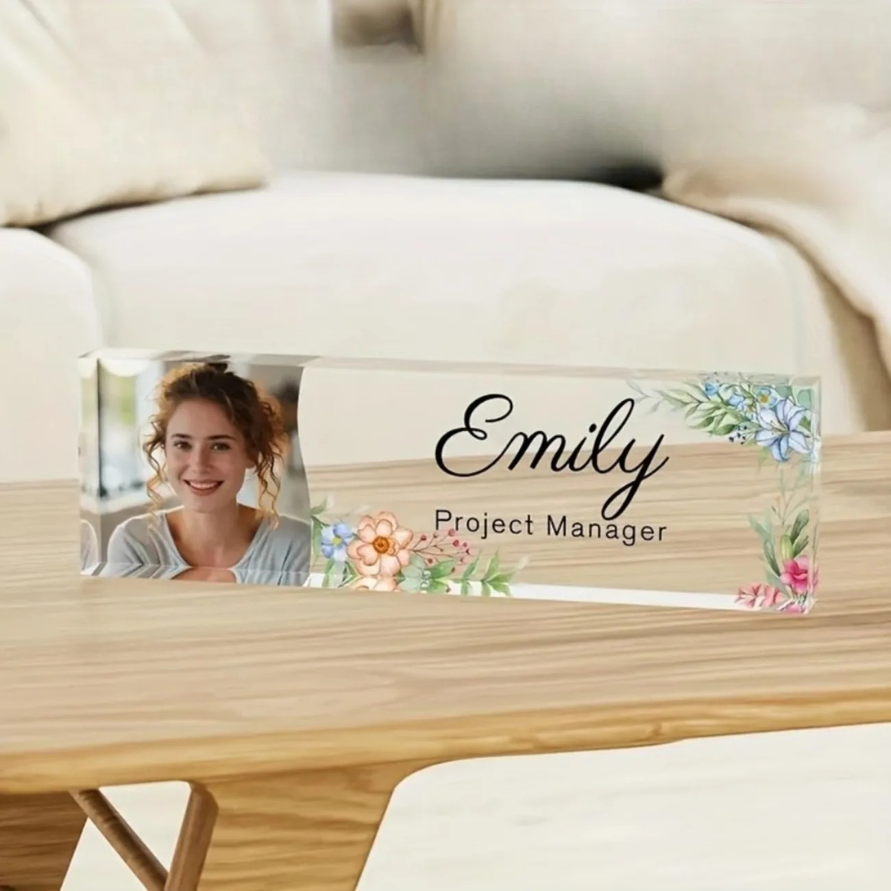 Desk Name Plate - 1PC Personalized Floral Acrylic Desk Nameplate,