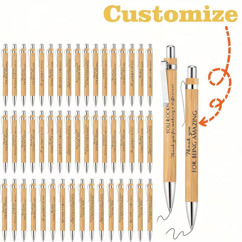 Ideal Stationery & Office Supply - 30Pcs/60Pcs/80Pcs/120Pcs Personalized [Customized] Retractable Bamboo Ballpoint