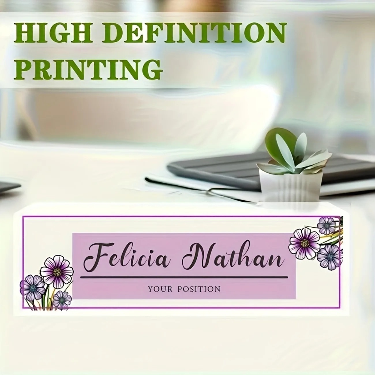Elegant Pink‑Purple Floral Acr - огляд і ціна Desk Name Plate