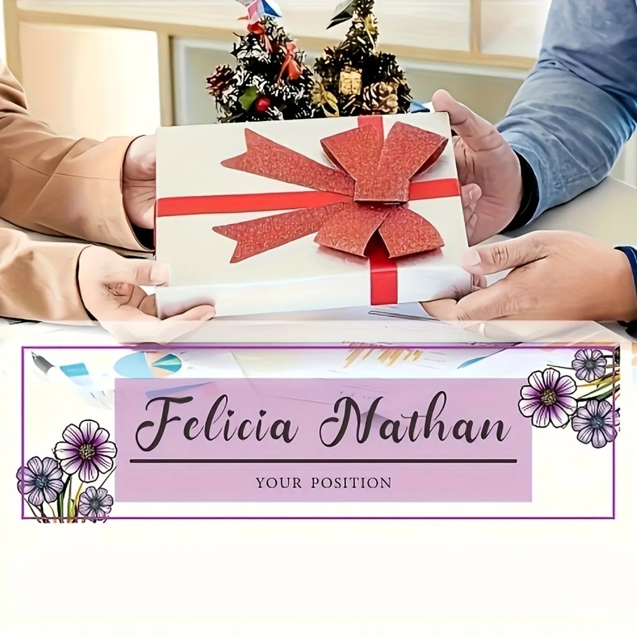 Elegant Pink‑Purple Floral Acr - огляд і ціна Desk Name Plate