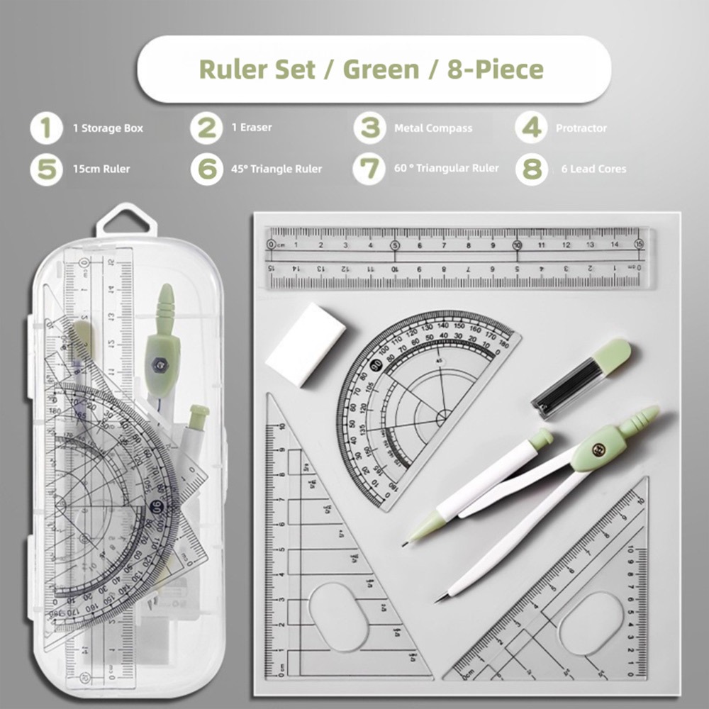 8PCS/Set Plastic Ruler Compass - огляд і ціна Ruler Set Transparent